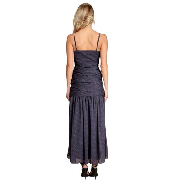 LULUS Women’s Season of Soirees Navy Blue Clipped Dot Ruffled Maxi Dress-Size M - Picture 2 of 9
